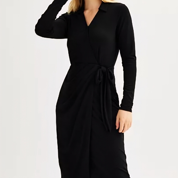 Nine West Black Wrap Dress Midi size L - Picture 1 of 7